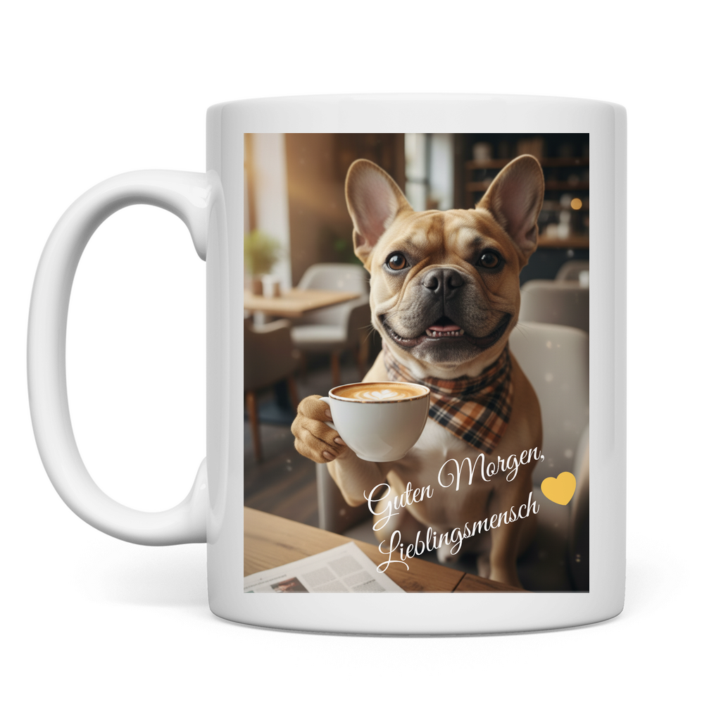 Kaffeebecher Französische Bulldogge - Guten Morgen Lieblingsmensch - Geschenk f. Herrchen Frauchen