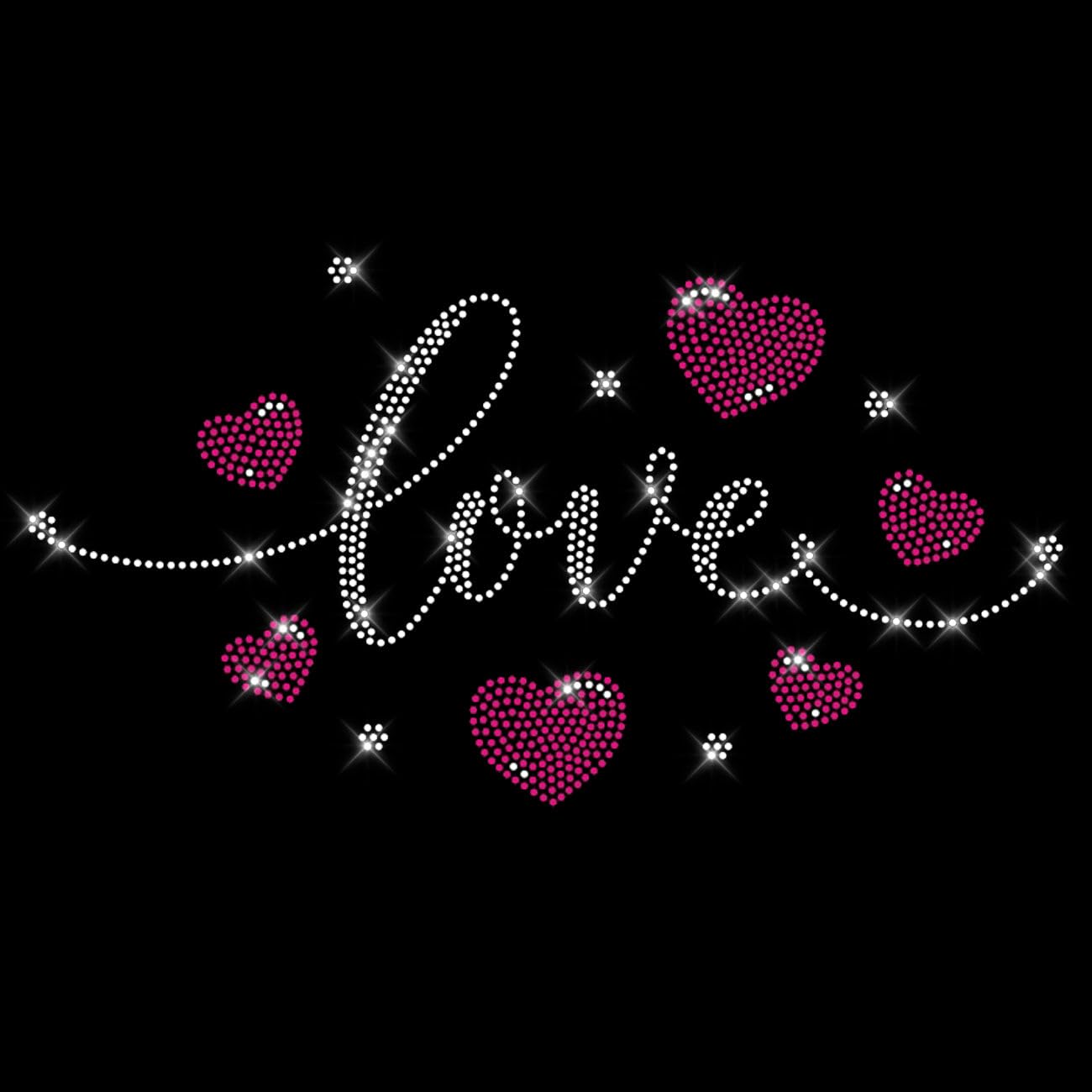 Glitzerdeals Bügelbilder Karneval Strass Love Schriftzug mit Herzen pink Aufbügler für Textilien Bayern Bügelmotiv Oktoberfest Strass Bügelbild Bayern