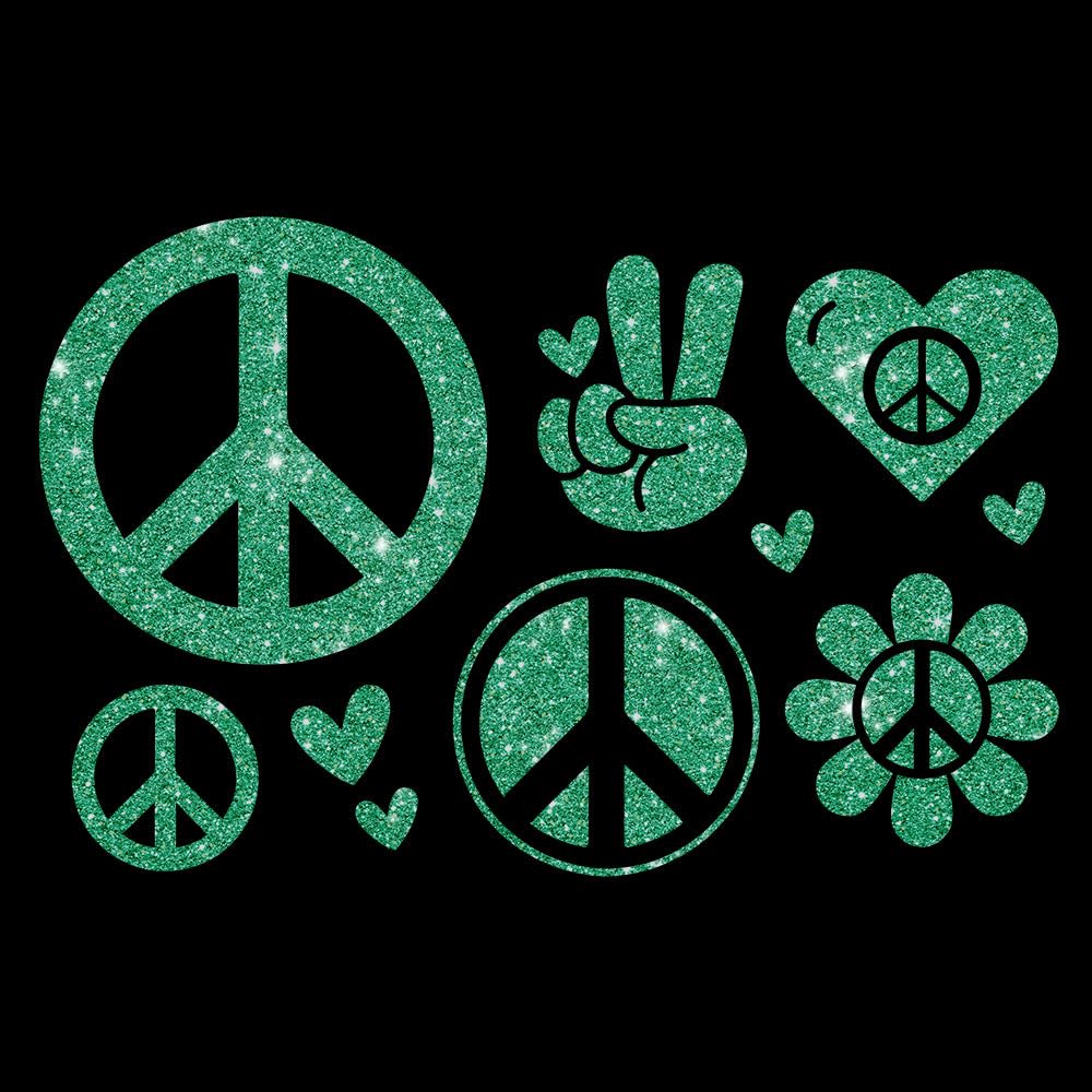 Glitzerdeals Bügelbilder Glitzer Peace Symbole Set Peacezeichen Aufbügler für Textilien Karneval Kostüm Peace Bügelflicken Peacezeichen Fasching Patch zum Aufbügeln Peace