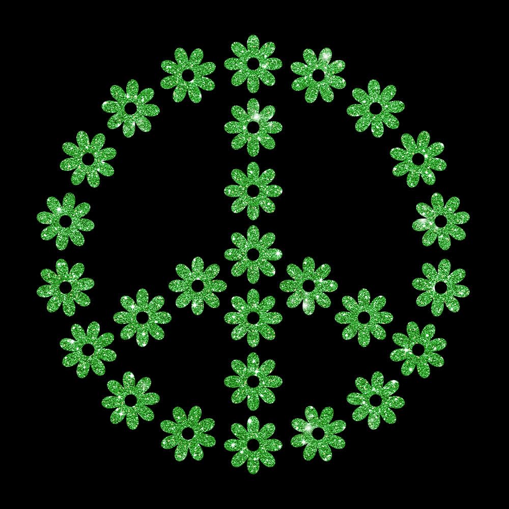 Glitzerdeals Bügelbilder Glitzer Peace Symbol Blumen Peacezeichen Aufbügler für Textilien Karneval Kostüm Peace Bügelflicken Peacezeichen Fasching Patch zum Aufbügeln Peace