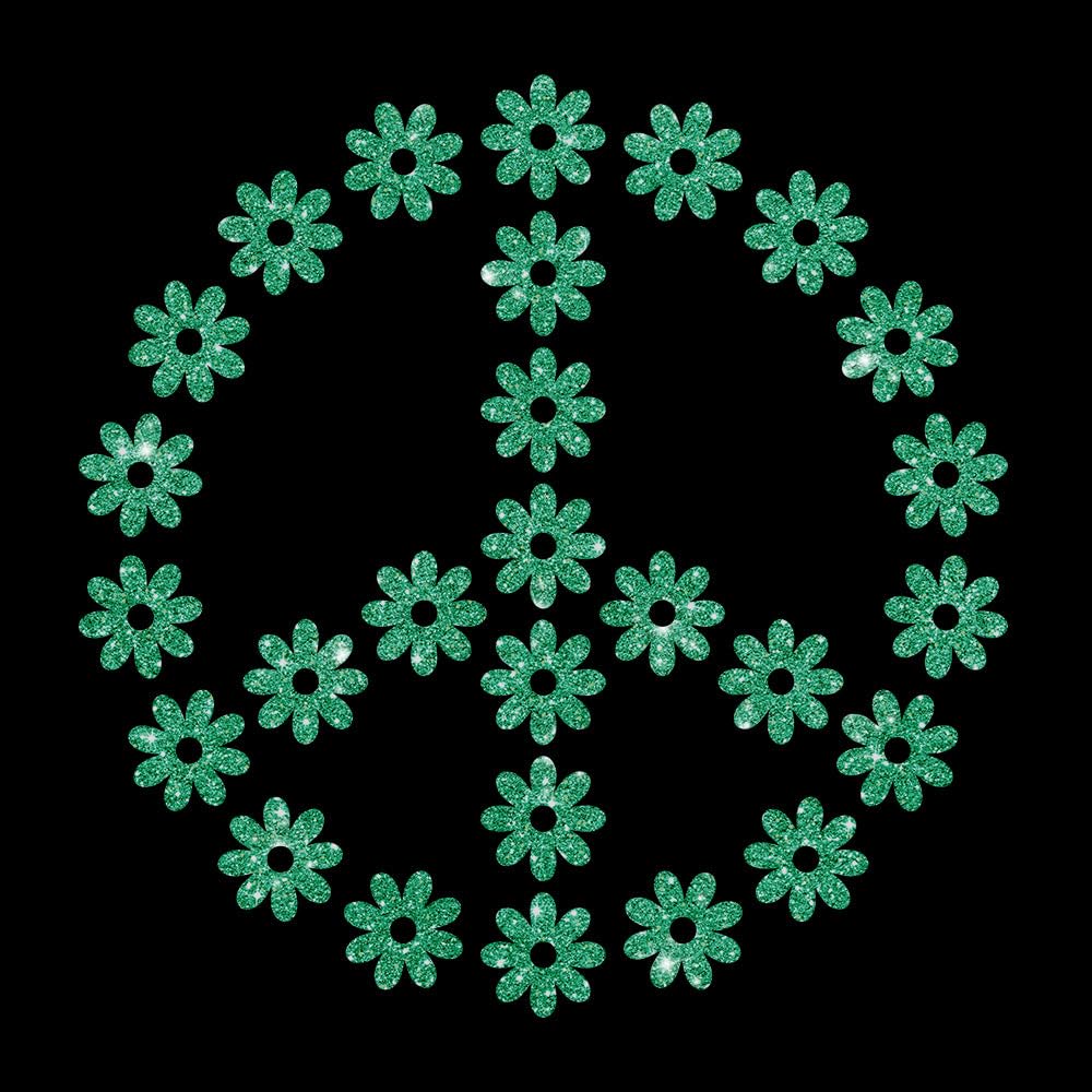 Glitzerdeals Bügelbilder Glitzer Peace Symbol Blumen Peacezeichen Aufbügler für Textilien Karneval Kostüm Peace Bügelflicken Peacezeichen Fasching Patch zum Aufbügeln Peace