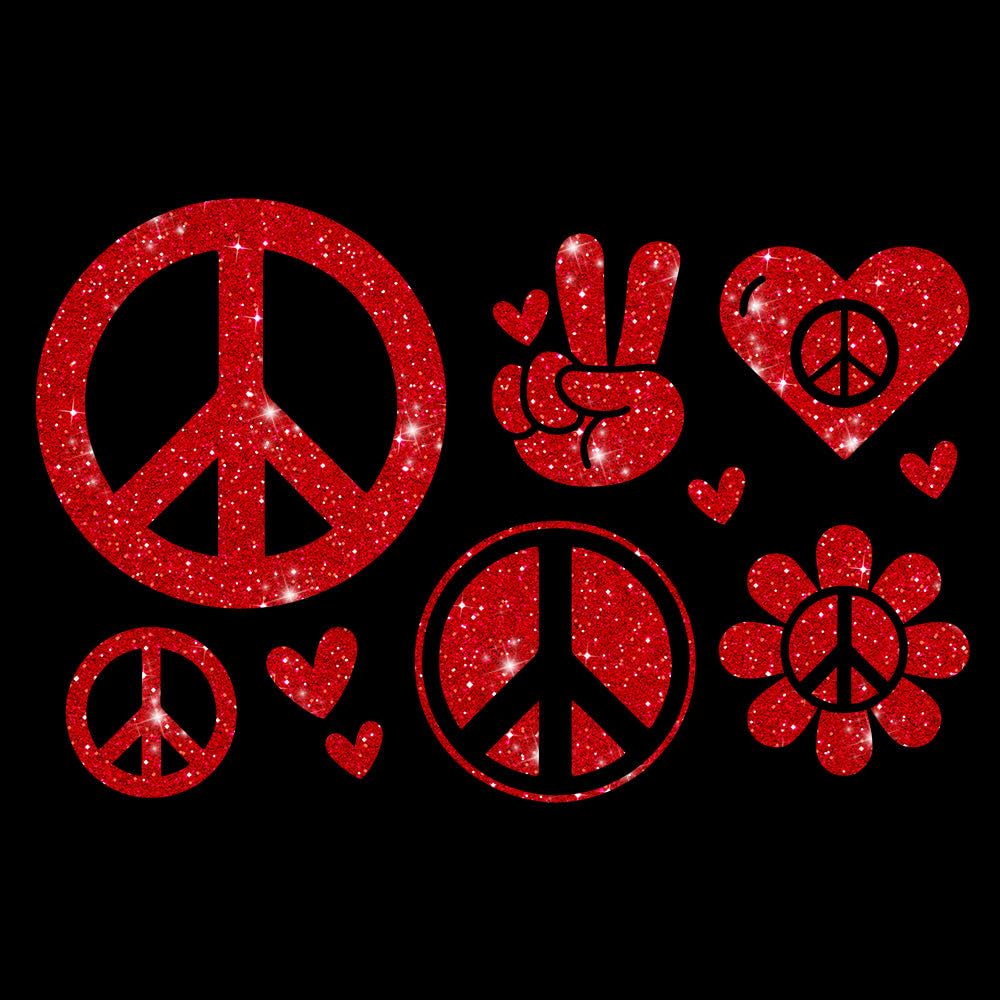 Glitzerdeals Bügelbilder Glitzer Peace Symbole Set Peacezeichen Aufbügler für Textilien Karneval Kostüm Peace Bügelflicken Peacezeichen Fasching Patch zum Aufbügeln Peace