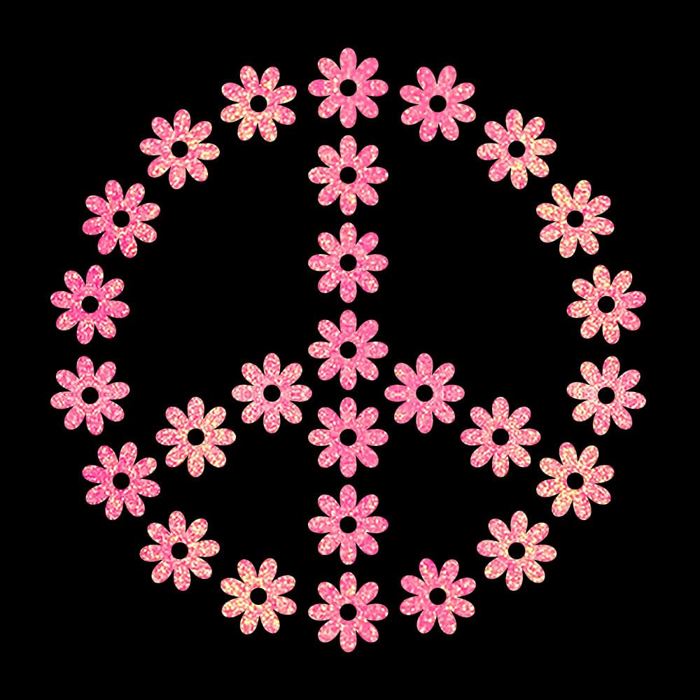 Glitzerdeals Bügelbilder Glitzer Peace Symbol Blumen Peacezeichen Aufbügler für Textilien Karneval Kostüm Peace Bügelflicken Peacezeichen Fasching Patch zum Aufbügeln Peace
