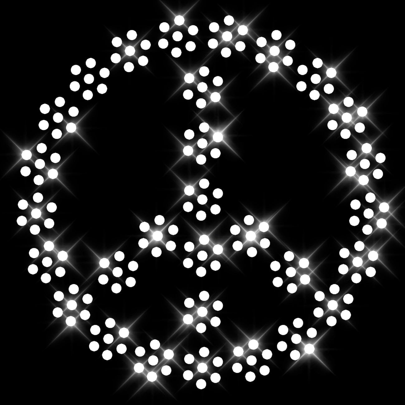Glitzerdeals Bügelbilder Karneval Strass Peace Symbol aus Blumen Aufbügler für Textilien Peace Bügelmotiv Blumen Strass Bügelbild Peace