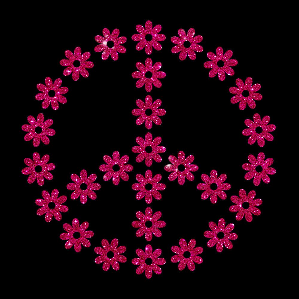 Glitzerdeals Bügelbilder Glitzer Peace Symbol Blumen Peacezeichen Aufbügler für Textilien Karneval Kostüm Peace Bügelflicken Peacezeichen Fasching Patch zum Aufbügeln Peace