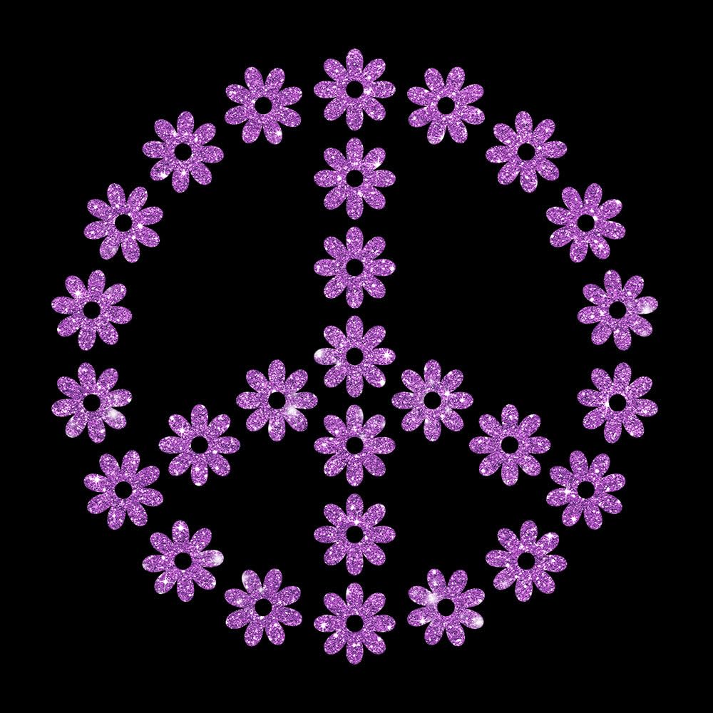Glitzerdeals Bügelbilder Glitzer Peace Symbol Blumen Peacezeichen Aufbügler für Textilien Karneval Kostüm Peace Bügelflicken Peacezeichen Fasching Patch zum Aufbügeln Peace