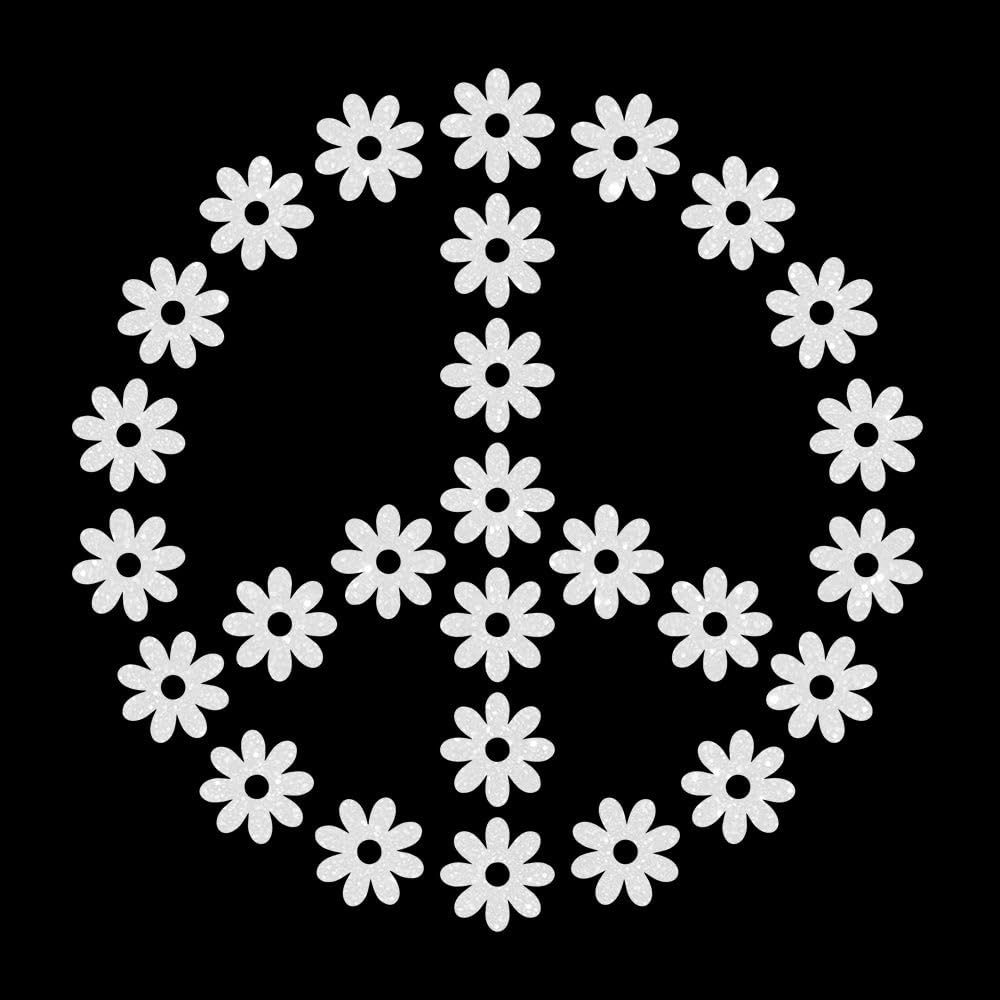 Glitzerdeals Bügelbilder Glitzer Peace Symbol Blumen Peacezeichen Aufbügler für Textilien Karneval Kostüm Peace Bügelflicken Peacezeichen Fasching Patch zum Aufbügeln Peace