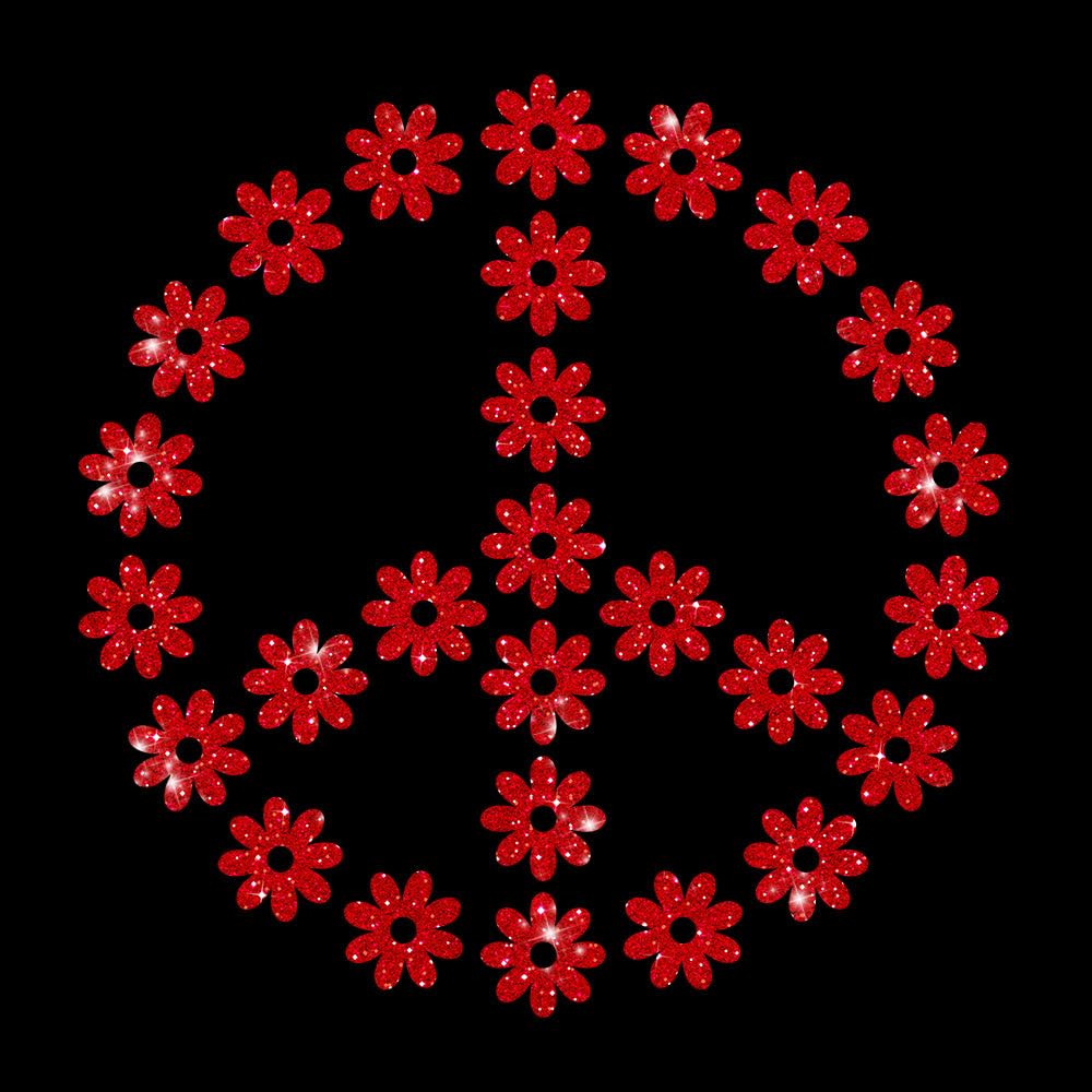 Glitzerdeals Bügelbilder Glitzer Peace Symbol Blumen Peacezeichen Aufbügler für Textilien Karneval Kostüm Peace Bügelflicken Peacezeichen Fasching Patch zum Aufbügeln Peace