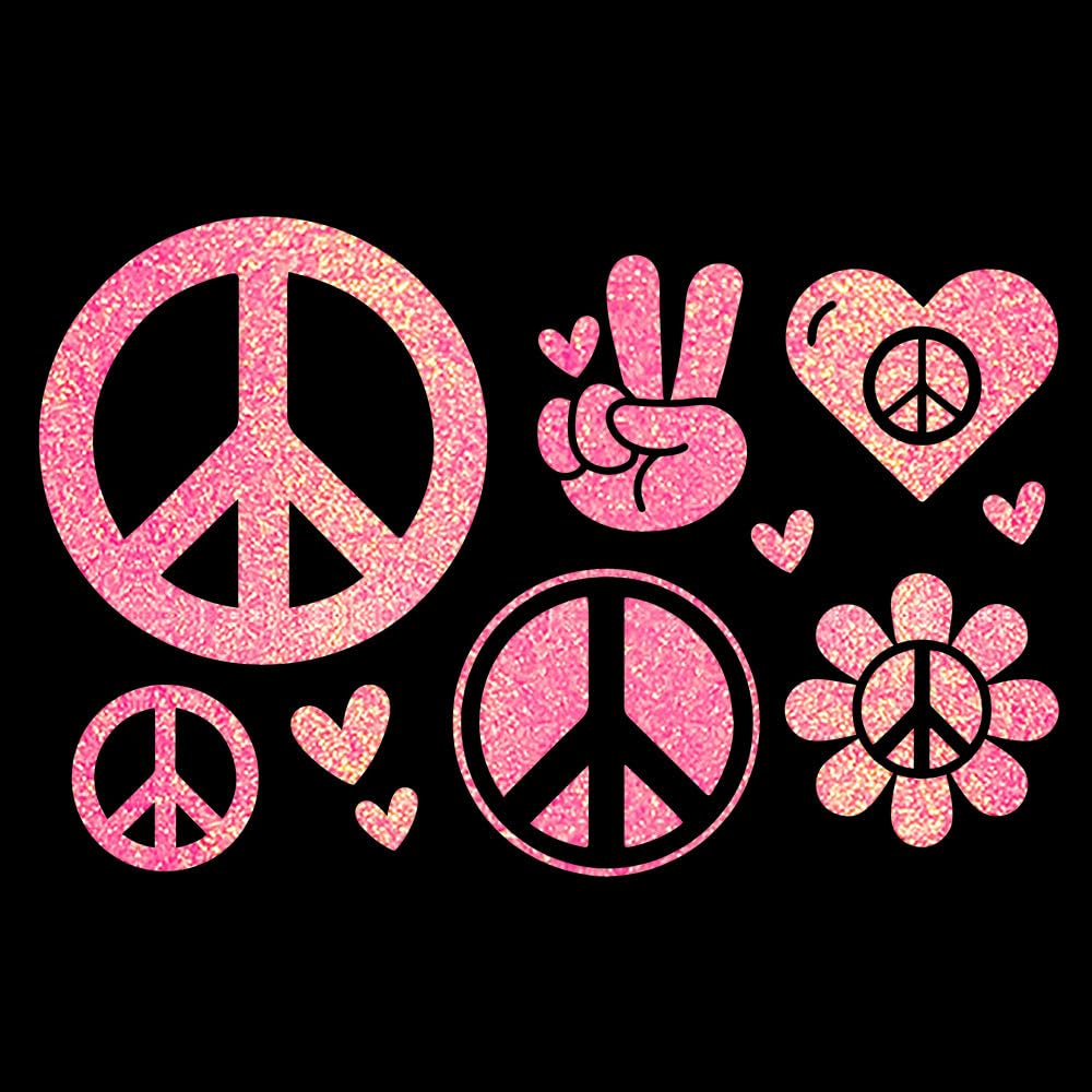 Glitzerdeals Bügelbilder Glitzer Peace Symbole Set Peacezeichen Aufbügler für Textilien Karneval Kostüm Peace Bügelflicken Peacezeichen Fasching Patch zum Aufbügeln Peace