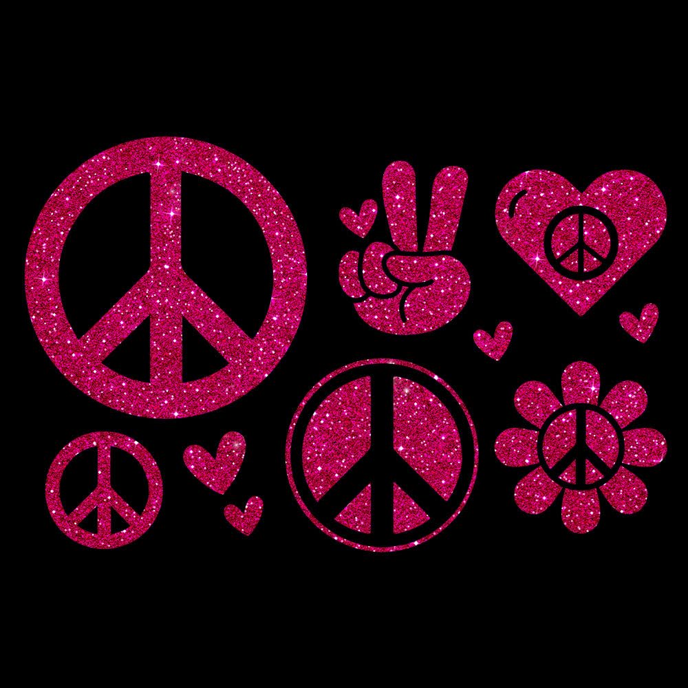 Glitzerdeals Bügelbilder Glitzer Peace Symbole Set Peacezeichen Aufbügler für Textilien Karneval Kostüm Peace Bügelflicken Peacezeichen Fasching Patch zum Aufbügeln Peace
