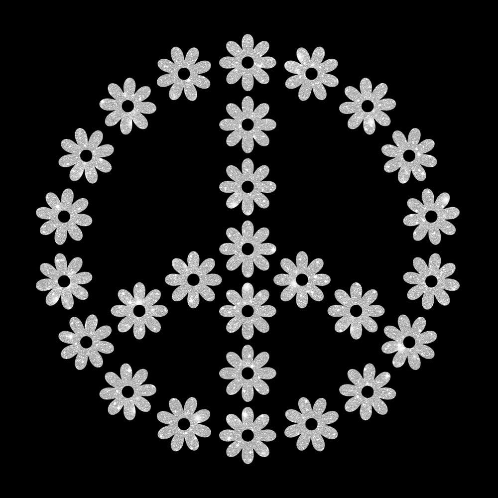 Glitzerdeals Bügelbilder Glitzer Peace Symbol Blumen Peacezeichen Aufbügler für Textilien Karneval Kostüm Peace Bügelflicken Peacezeichen Fasching Patch zum Aufbügeln Peace