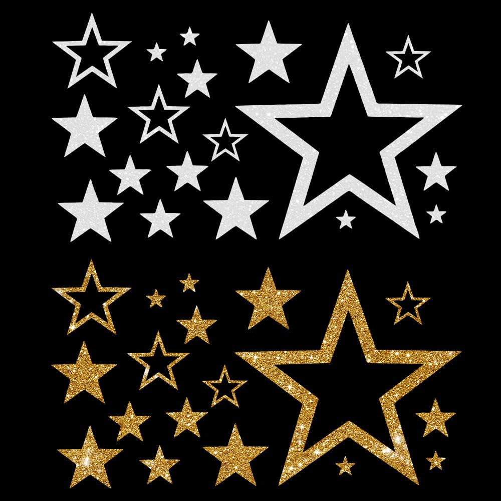 Glitzerdeals Bügelbild Glitzer Sterne im Set 2-farbig Stern Glitzerbild zum Aufbügeln Sterne Glitzerflex Stern Bling Aufbügler Sterne