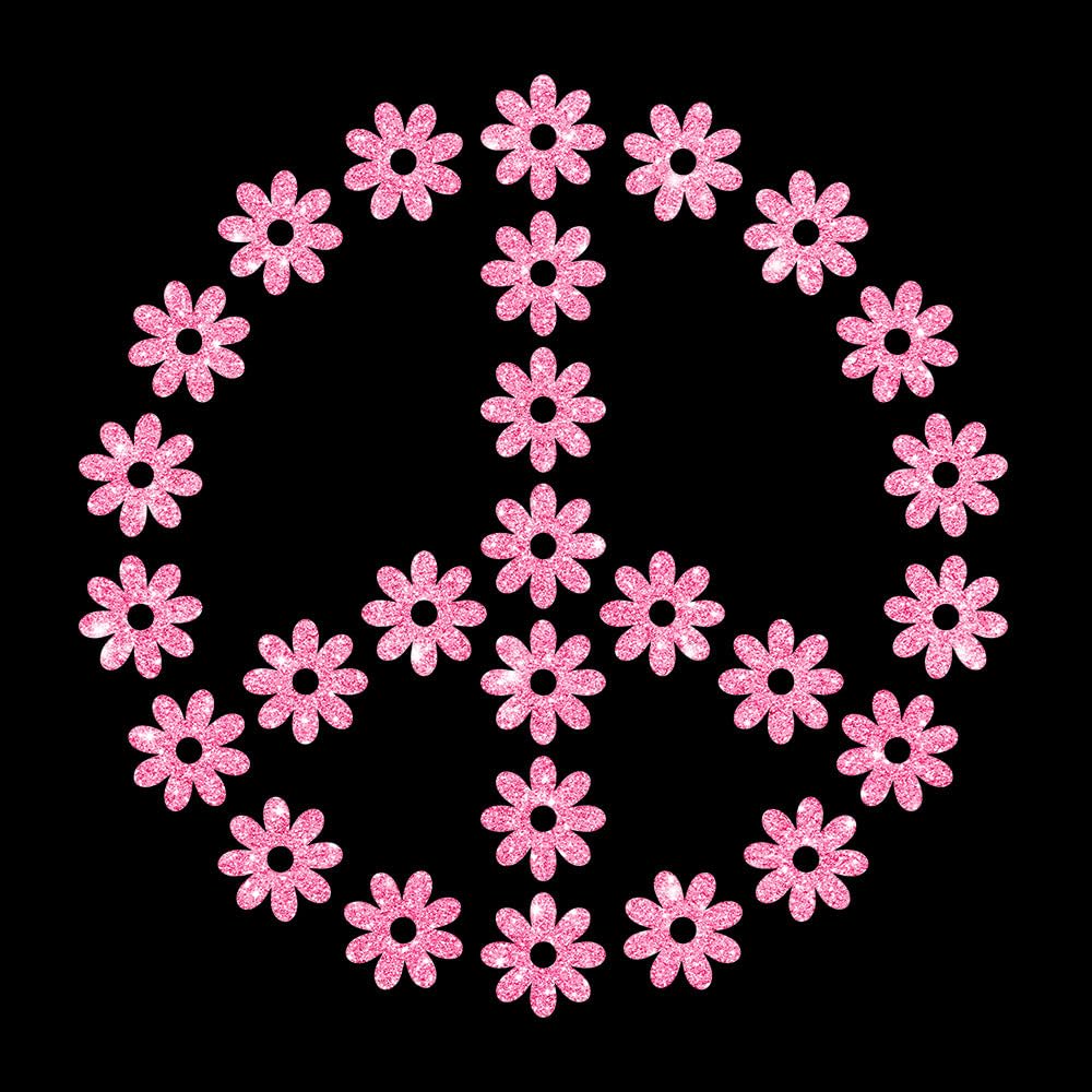 Glitzerdeals Bügelbilder Glitzer Peace Symbol Blumen Peacezeichen Aufbügler für Textilien Karneval Kostüm Peace Bügelflicken Peacezeichen Fasching Patch zum Aufbügeln Peace