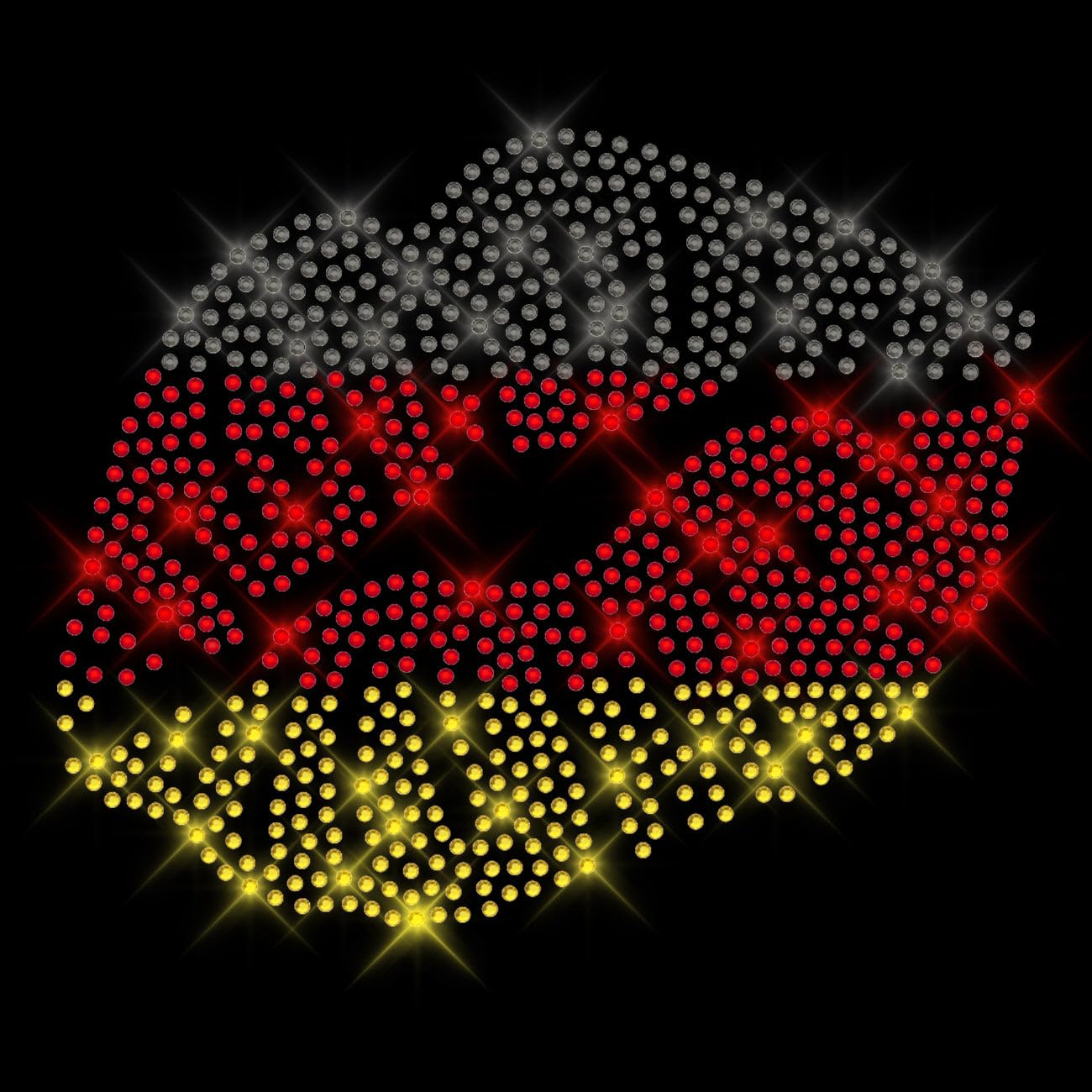 Glitzerdeals Bügelbild Strass Deutschland Strass Kussmund EM WM 2024 Strassmotiv zum Aufbügeln Fussball Bügelmotiv Soccer Strass Aufbügler Fussball
