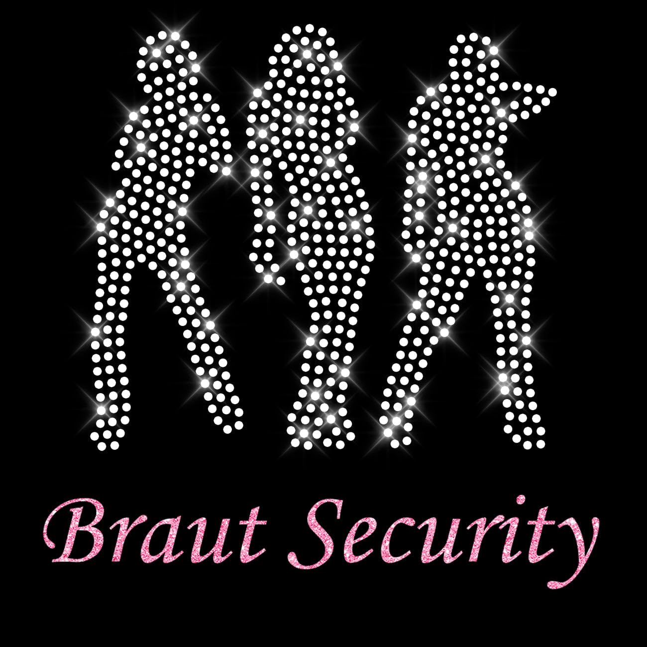 Glitzerdeals Bügelbild Strass Braut Security Junggesellinnenabschied Strassmotiv zum Aufbügeln JGA Bügelmotiv Braut Security Strass Aufbügler JGA