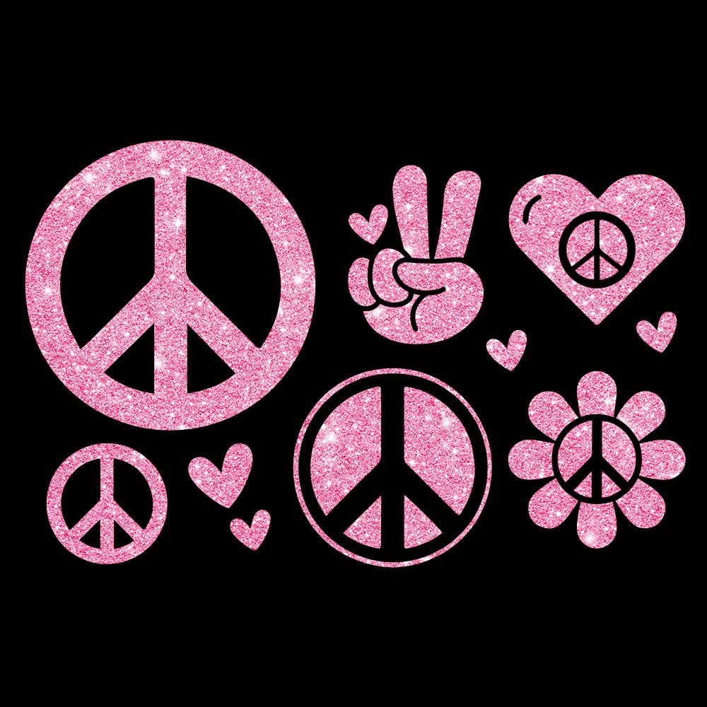Glitzerdeals Bügelbilder Glitzer Peace Symbole Set Peacezeichen Aufbügler für Textilien Karneval Kostüm Peace Bügelflicken Peacezeichen Fasching Patch zum Aufbügeln Peace