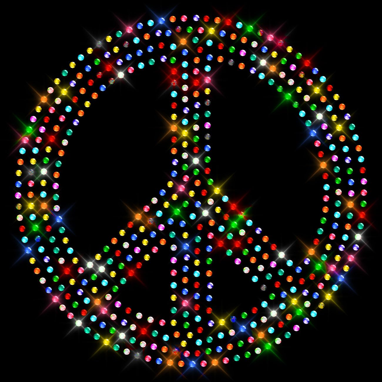 Glitzerdeals Bügelbild Strass Peace buntes Peacezeichen Strassmotiv zum Aufbügeln Symbol Bügelmotiv Strass Aufbügler