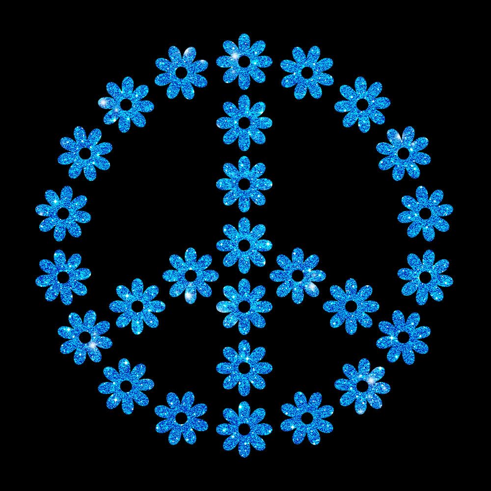 Glitzerdeals Bügelbilder Glitzer Peace Symbol Blumen Peacezeichen Aufbügler für Textilien Karneval Kostüm Peace Bügelflicken Peacezeichen Fasching Patch zum Aufbügeln Peace