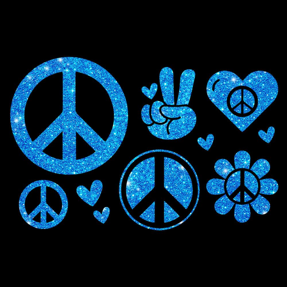 Glitzerdeals Bügelbilder Glitzer Peace Symbole Set Peacezeichen Aufbügler für Textilien Karneval Kostüm Peace Bügelflicken Peacezeichen Fasching Patch zum Aufbügeln Peace
