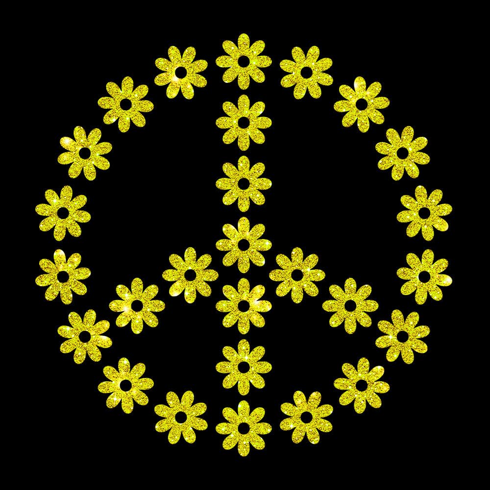 Glitzerdeals Bügelbilder Glitzer Peace Symbol Blumen Peacezeichen Aufbügler für Textilien Karneval Kostüm Peace Bügelflicken Peacezeichen Fasching Patch zum Aufbügeln Peace