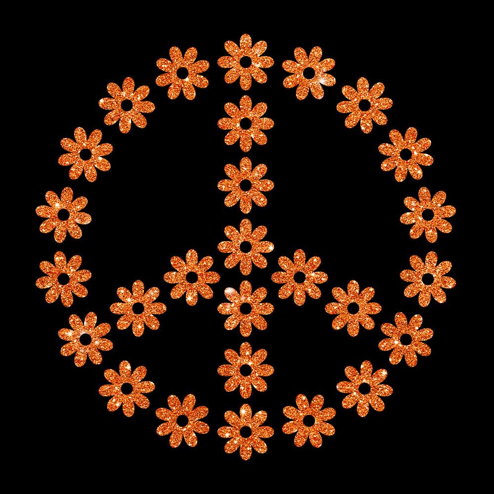 Glitzerdeals Bügelbilder Glitzer Peace Symbol Blumen Peacezeichen Aufbügler für Textilien Karneval Kostüm Peace Bügelflicken Peacezeichen Fasching Patch zum Aufbügeln Peace