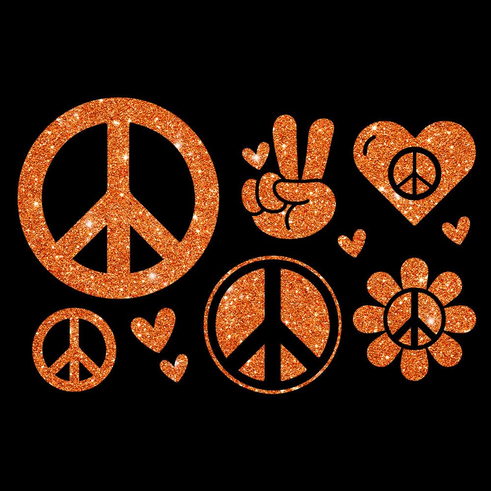 Glitzerdeals Bügelbilder Glitzer Peace Symbole Set Peacezeichen Aufbügler für Textilien Karneval Kostüm Peace Bügelflicken Peacezeichen Fasching Patch zum Aufbügeln Peace