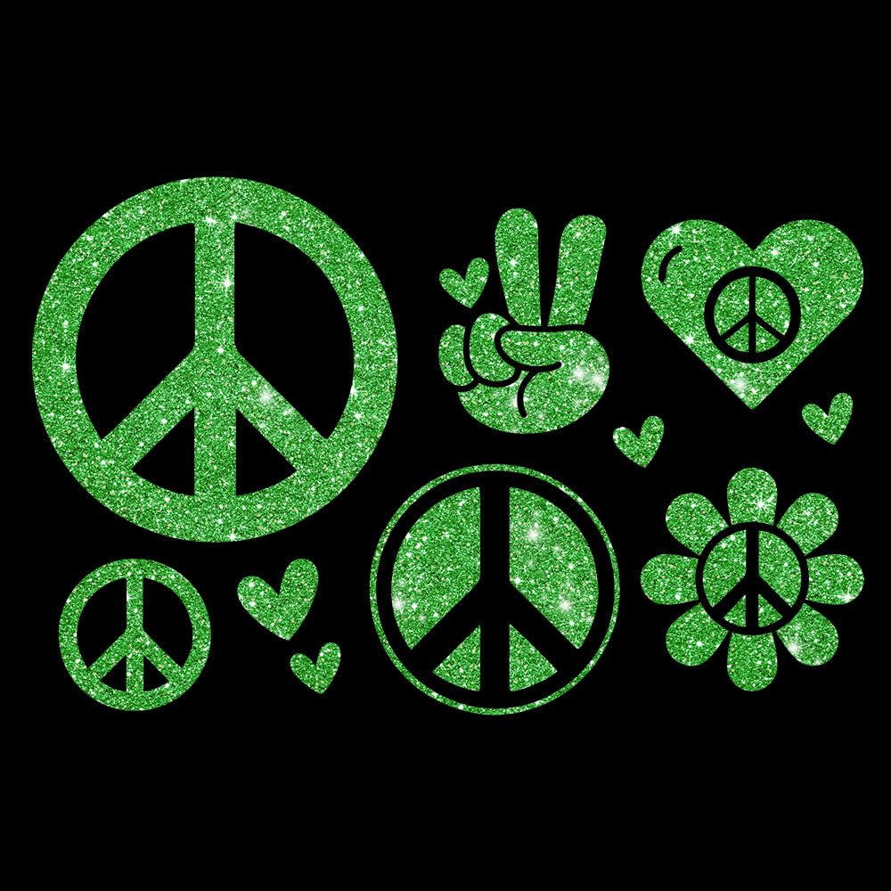 Glitzerdeals Bügelbilder Glitzer Peace Symbole Set Peacezeichen Aufbügler für Textilien Karneval Kostüm Peace Bügelflicken Peacezeichen Fasching Patch zum Aufbügeln Peace