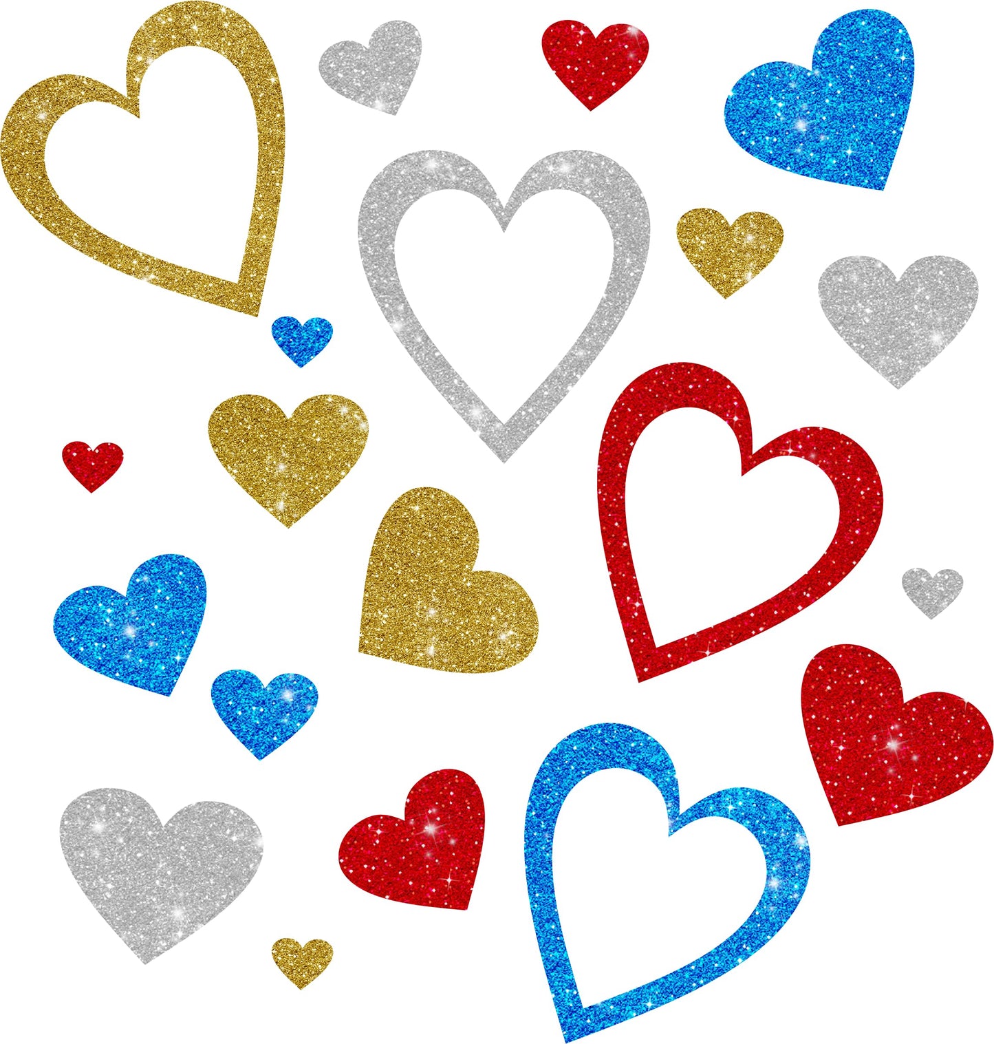 Glitzerdeals Bügelbilder Glitzer Herzen Set bunt 20 Herzen Aufbügler für Textilien Karneval Kostüm 4 x 5 Herzen Bügelflicken Fasching Patch zum Aufbügeln Karneval Fasching