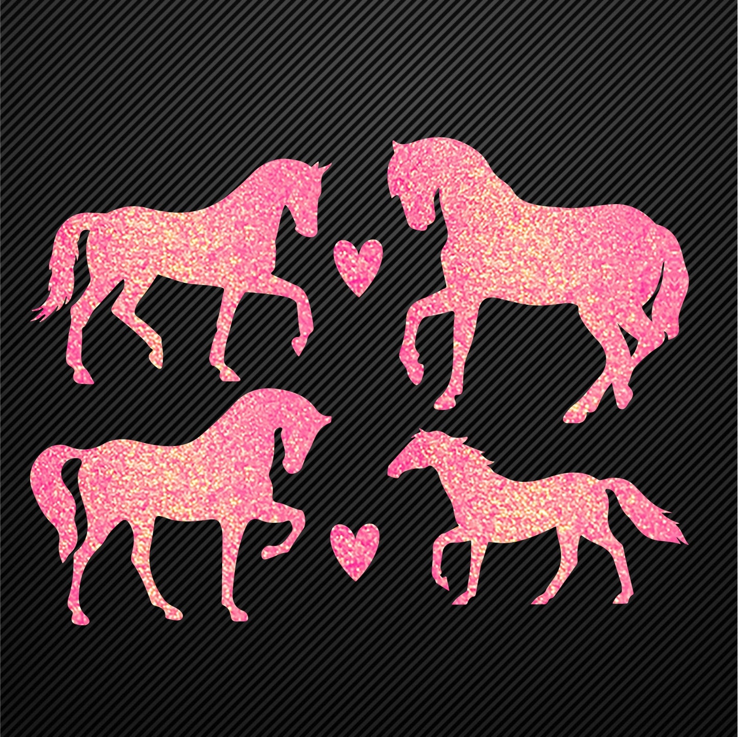 Glitzerdeals Bügelmotiv Pferde 4er Set Aufbügler Pferd und Herzen Glitzer Bügelbild Glitter Pferde Bügelmotiv Reiterin Glitzerbild Reiten