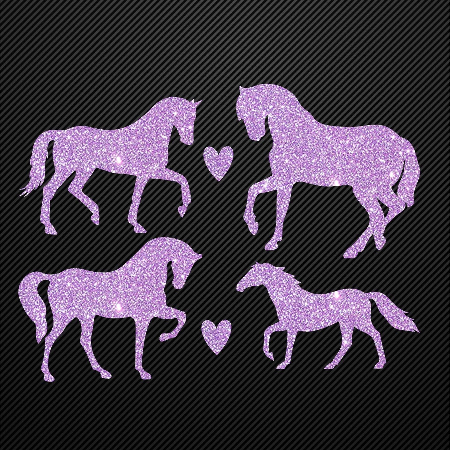 Glitzerdeals Bügelmotiv Pferde 4er Set Aufbügler Pferd und Herzen Glitzer Bügelbild Glitter Pferde Bügelmotiv Reiterin Glitzerbild Reiten