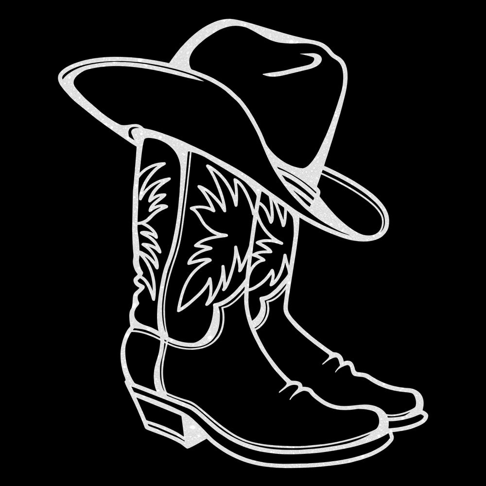 Glitzerdeals Bügelbilder Glitzer Cowboystiefel mit Hut Line Dance zum Aufbügeln Cowgirl Bügelmotiv Westernreiten Aufbügler Boots Outline