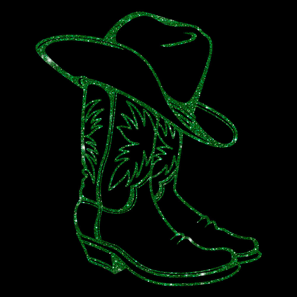 Glitzerdeals Bügelbilder Glitzer Cowboystiefel mit Hut Line Dance zum Aufbügeln Cowgirl Bügelmotiv Westernreiten Aufbügler Boots Outline