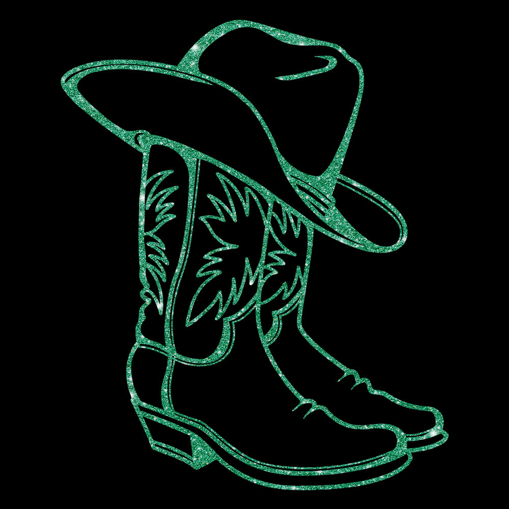 Glitzerdeals Bügelbilder Glitzer Cowboystiefel mit Hut Line Dance zum Aufbügeln Cowgirl Bügelmotiv Westernreiten Aufbügler Boots Outline
