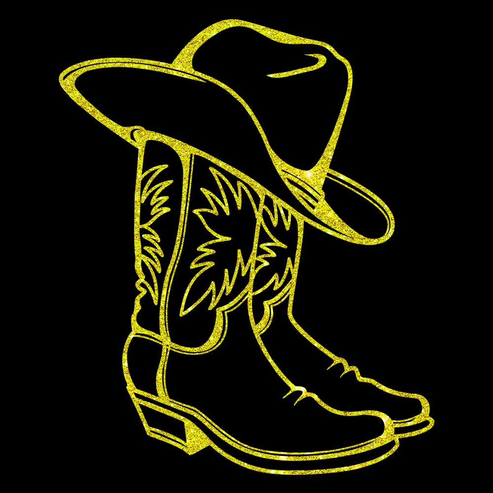 Glitzerdeals Bügelbilder Glitzer Cowboystiefel mit Hut Line Dance zum Aufbügeln Cowgirl Bügelmotiv Westernreiten Aufbügler Boots Outline