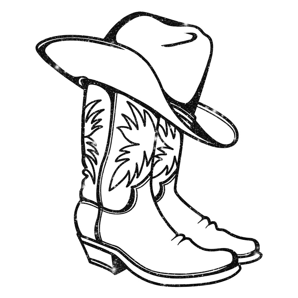 Glitzerdeals Bügelbilder Glitzer Cowboystiefel mit Hut Line Dance zum Aufbügeln Cowgirl Bügelmotiv Westernreiten Aufbügler Boots Outline