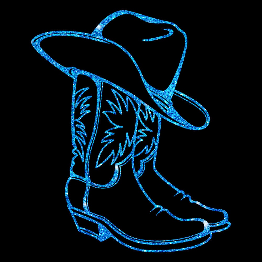 Glitzerdeals Bügelbilder Glitzer Cowboystiefel mit Hut Line Dance zum Aufbügeln Cowgirl Bügelmotiv Westernreiten Aufbügler Boots Outline