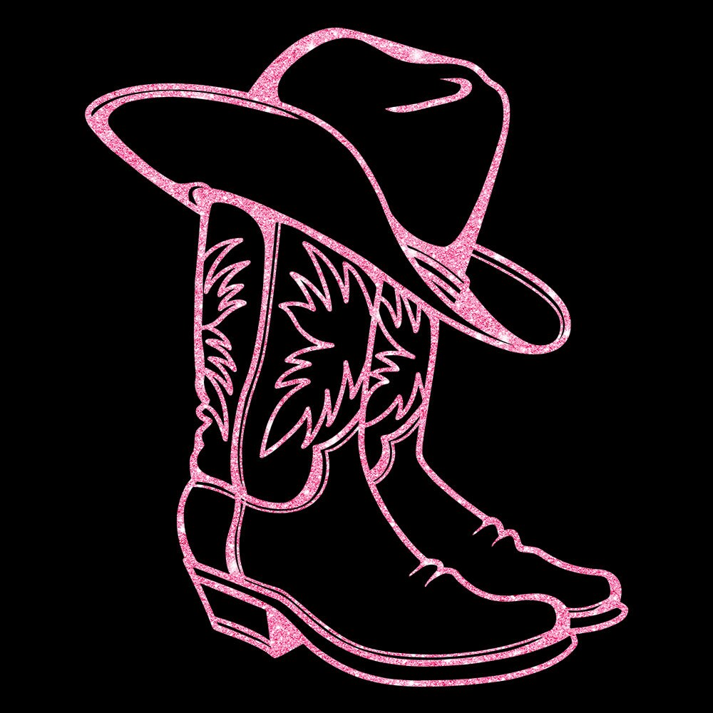Glitzerdeals Bügelbilder Glitzer Cowboystiefel mit Hut Line Dance zum Aufbügeln Cowgirl Bügelmotiv Westernreiten Aufbügler Boots Outline