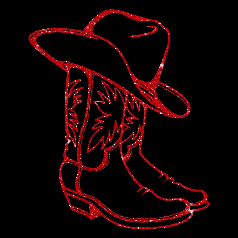 Glitzerdeals Bügelbilder Glitzer Cowboystiefel mit Hut Line Dance zum Aufbügeln Cowgirl Bügelmotiv Westernreiten Aufbügler Boots Outline