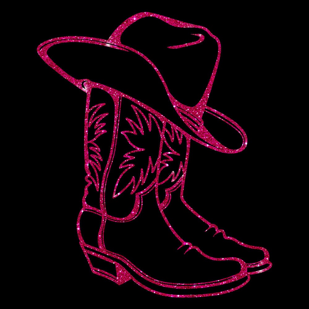 Glitzerdeals Bügelbilder Glitzer Cowboystiefel mit Hut Line Dance zum Aufbügeln Cowgirl Bügelmotiv Westernreiten Aufbügler Boots Outline
