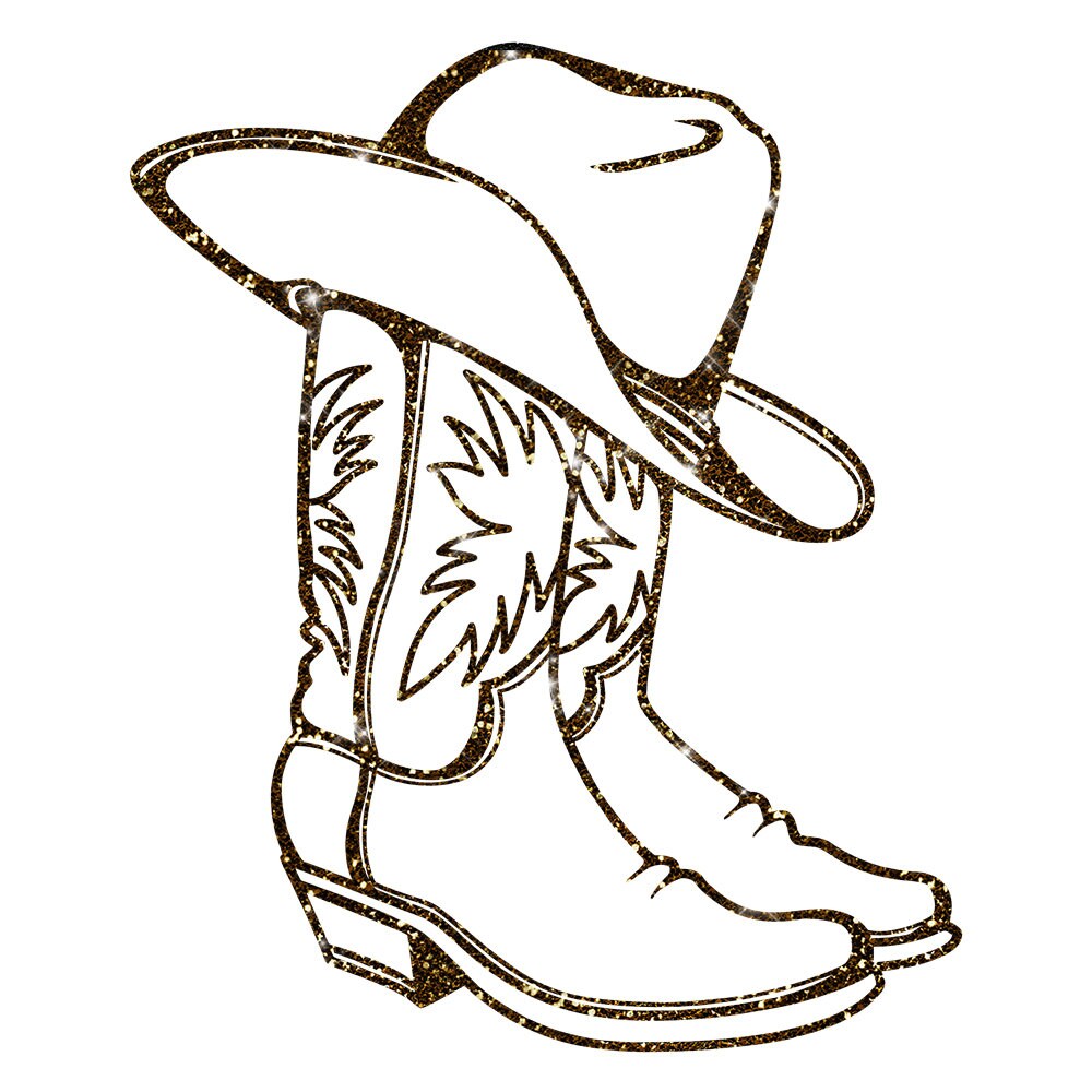 Glitzerdeals Bügelbilder Glitzer Cowboystiefel mit Hut Line Dance zum Aufbügeln Cowgirl Bügelmotiv Westernreiten Aufbügler Boots Outline