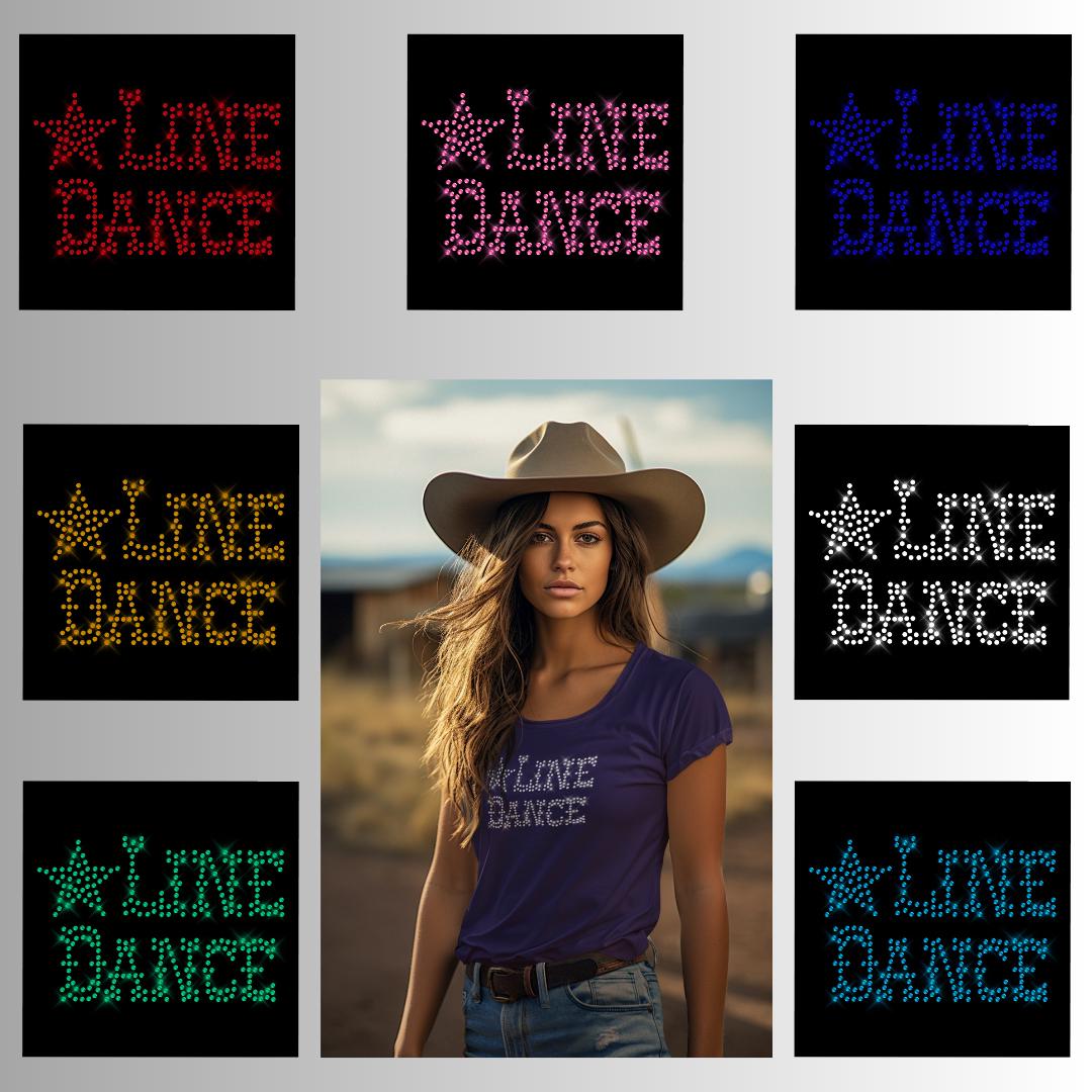 Strass Bügelbild Line Dance Strassmotiv zum Aufbügeln Aufbügler in Wunschfarbe Hotfix iron-on-rhinestone transfer Bügelmotiv Cowgirl Western