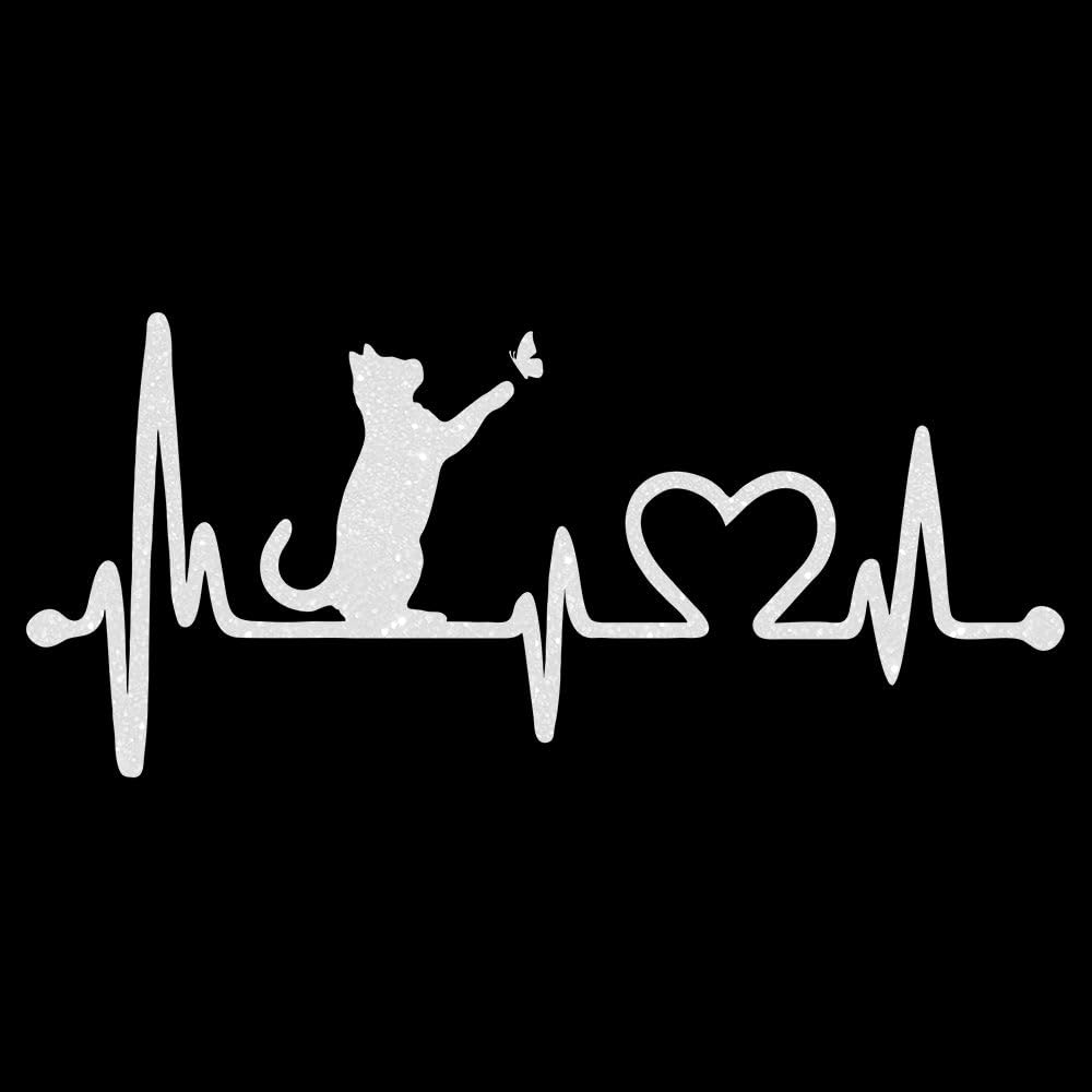Glitzerdeals Bügelbild Glitzer Katze auf Herzline EKG Katzen Glitzerbild zum Aufbügeln Katzen Glitzerflex Katze Bling Aufbügler Katzen