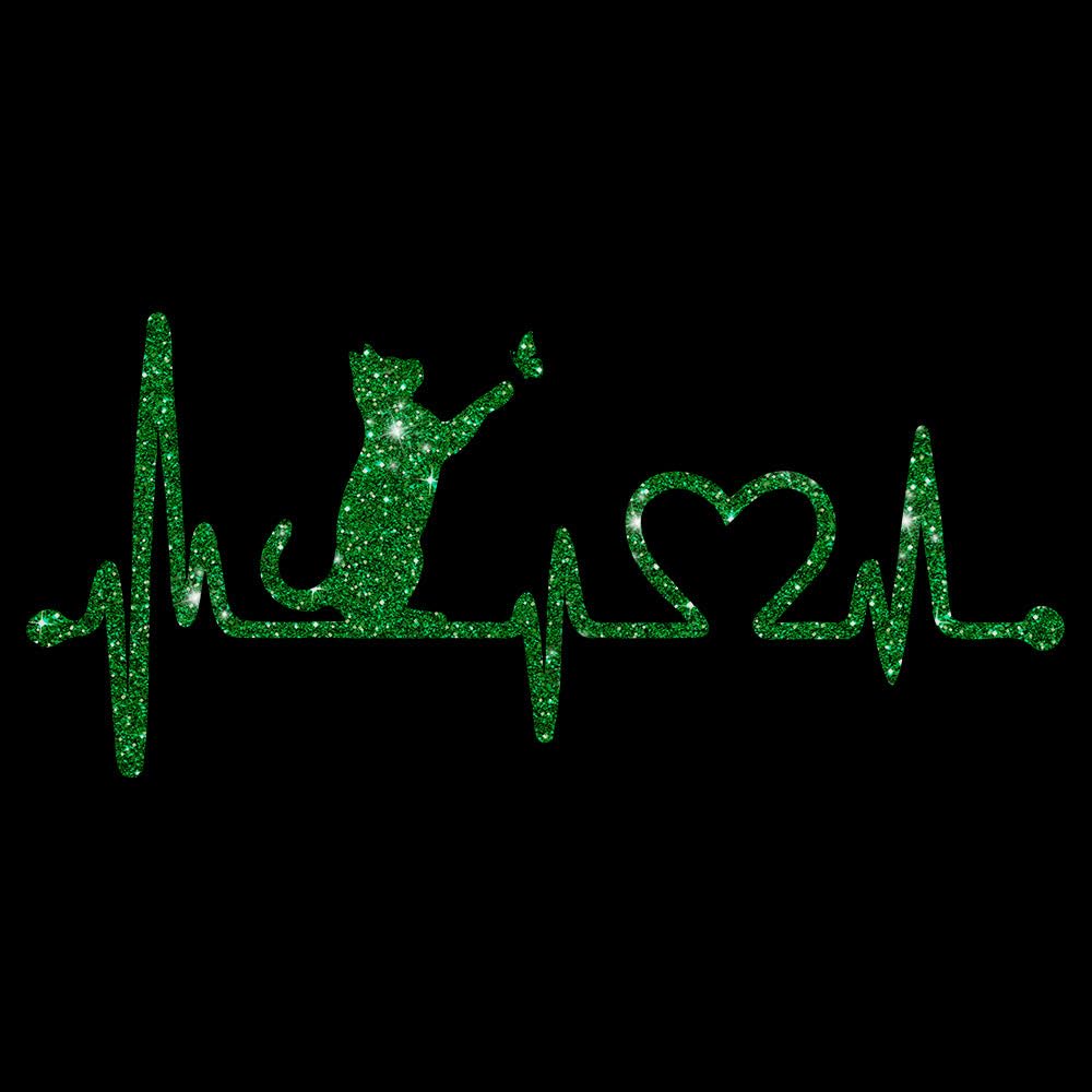 Glitzerdeals Bügelbild Glitzer Katze auf Herzline EKG Katzen Glitzerbild zum Aufbügeln Katzen Glitzerflex Katze Bling Aufbügler Katzen