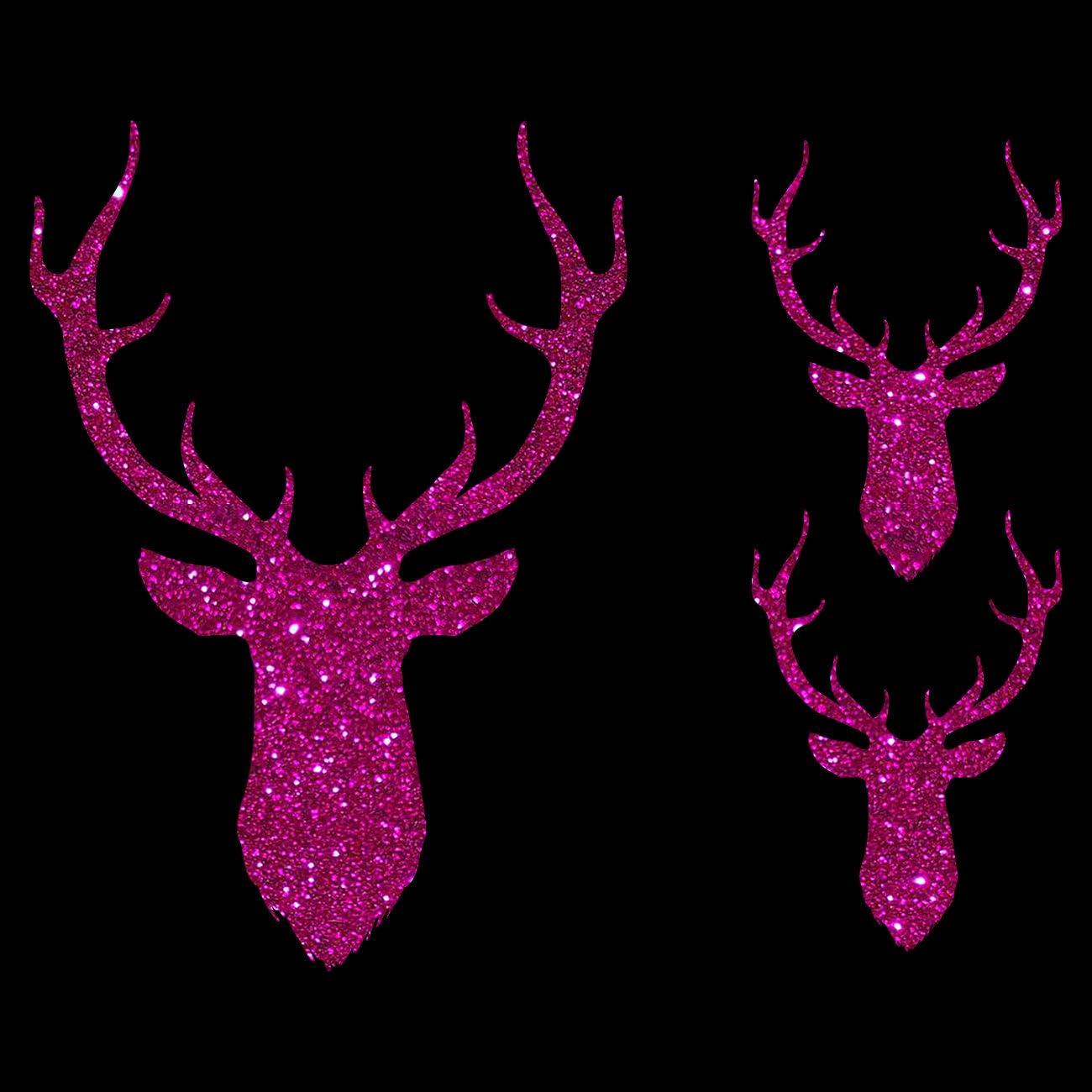 Glitzerdeals Bügelbild Glitzer Hirsch Silhouetten 3er Set Oktoberfest Glitzerbild zum Aufbügeln Hirsch Glitzerflex Oktoberfest Bling Aufbügler Hirsch