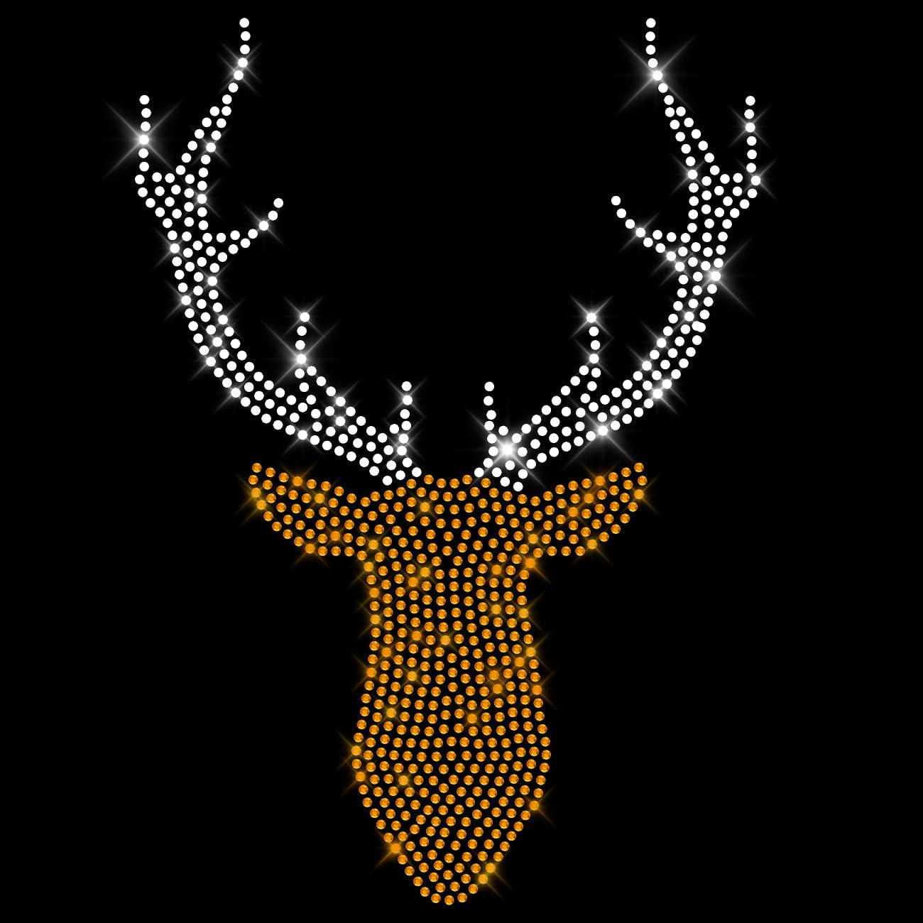 Glitzerdeals Bügelbild aus Strass Oktoberfest Hirsch zweifarbig große Silhouette Glitzerbild zum Aufbügeln Hirsch Strassmotiv Hirschkopf Aufbügler Glitzer Hirsch