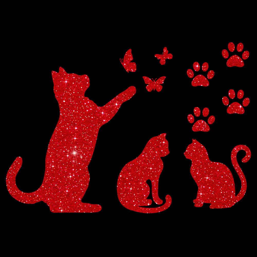 Glitzerdeals Bügelbild Glitzer Katzen im Set Katze Schmetterlinge und Pfoten Glitzerbild zum Aufbügeln Katzen Glitzerflex Katze Bling Aufbügler Katzen