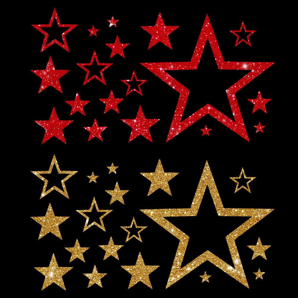 Glitzerdeals Bügelbild Glitzer Sterne im Set 2-farbig Stern Glitzerbild zum Aufbügeln Sterne Glitzerflex Stern Bling Aufbügler Sterne