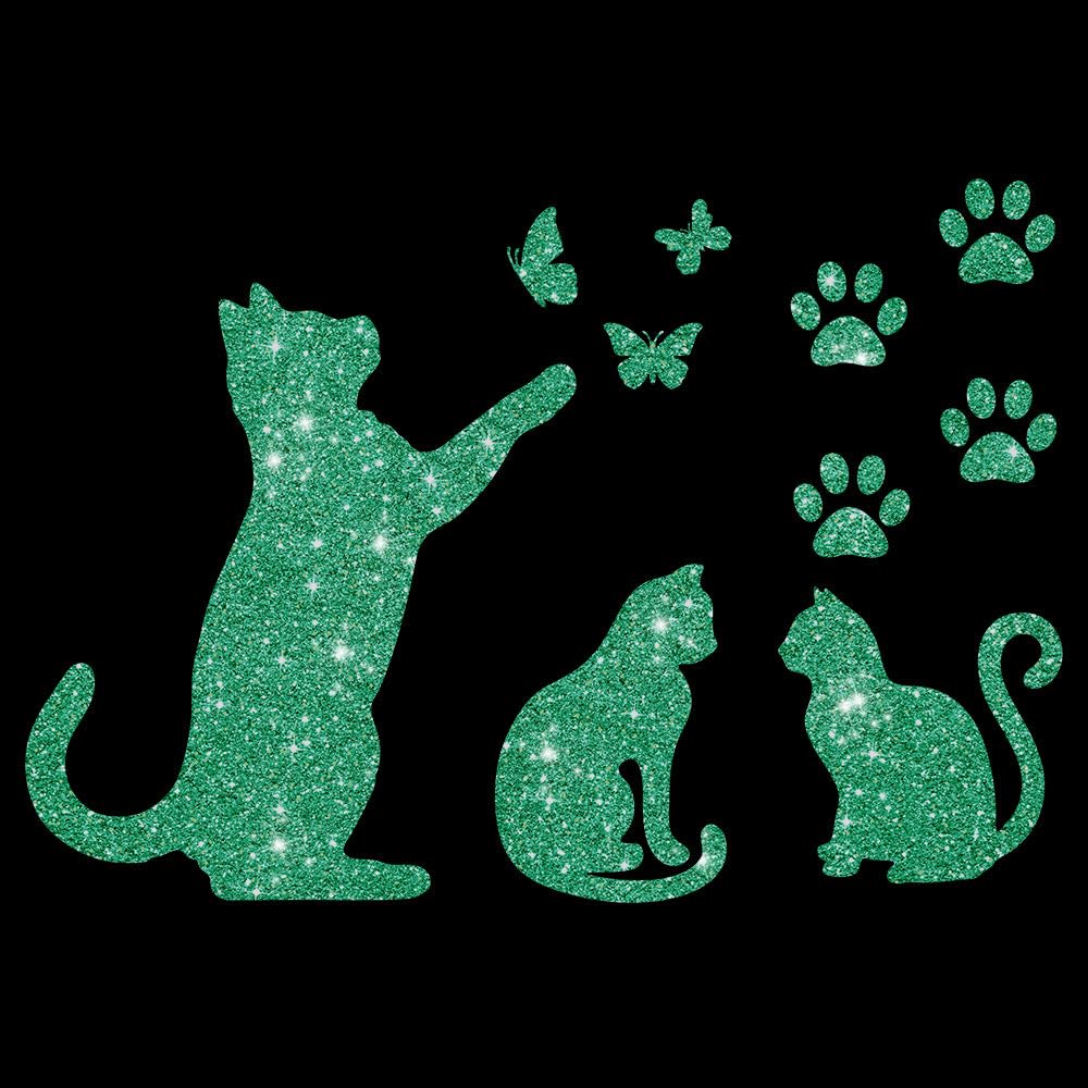 Glitzerdeals Bügelbild Glitzer Katzen im Set Katze Schmetterlinge und Pfoten Glitzerbild zum Aufbügeln Katzen Glitzerflex Katze Bling Aufbügler Katzen