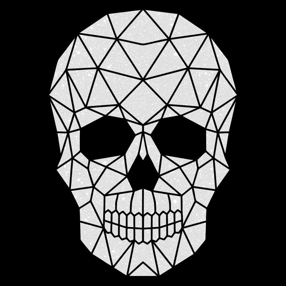 Glitzerdeals Bügelbild Glitzer Totenkopf Geometrie Tattoo Glitzerbild zum Aufbügeln Totenkopf Glitzerflex Skull Bling Aufbügler Totenkopf