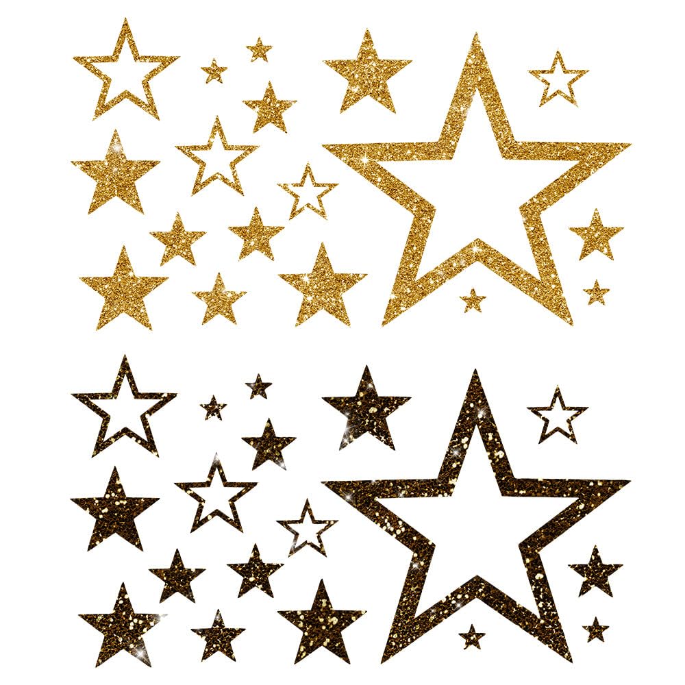 Glitzerdeals Bügelbild Glitzer Sterne im Set 2-farbig Stern Glitzerbild zum Aufbügeln Sterne Glitzerflex Stern Bling Aufbügler Sterne